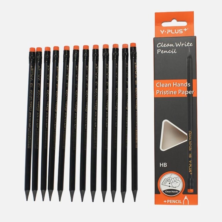 Y-Plus+ Clean Write Black Non Wood Triangle HB Pencil with Eraser - 12pcs Box